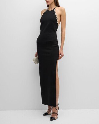 Galaxy Embellished Slit-Hem Halter Gown