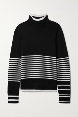 Jackie Striped Merino Wool Turtleneck Sweater - Black