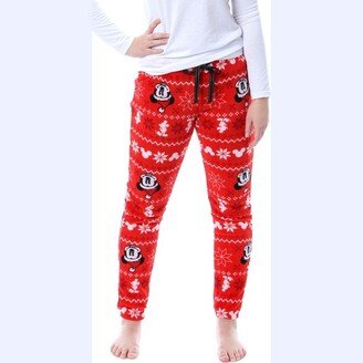 Seven Times Six Disney Mickey Mouse Juniors' Fairisle Plush Fleece Sleep Lounge Pajama Pants, MD Red