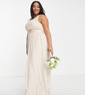 Little Mistress Plus Bridesmaid chiffon maxi dress in blush