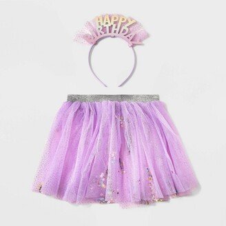 Toddler Girls' 2pc Happy Birthday Headband and Tutu Set Purple