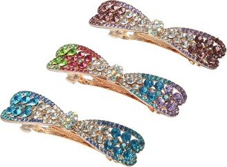 Unique Bargains Women's Hair Clips Hair Accessories Barrettes Sparkly Rhinestones Hairpin 3 Pcs Purple Blue Multicolor