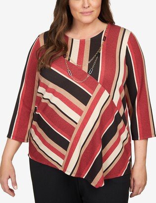 Plus Size Park Place Spliced Stripe Asymmetric Hem Top