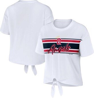 Women's Wear by Erin Andrews White Los Angeles Angels Front Tie T-shirt