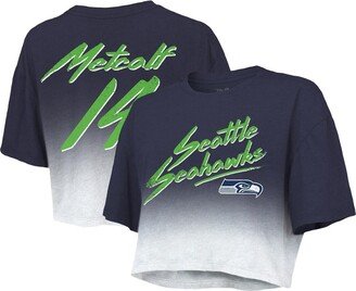 Women's Threads Dk Metcalf Navy, White Seattle Seahawks Drip-Dye Player Name and Number Tri-Blend Crop T-shirt - Navy, White