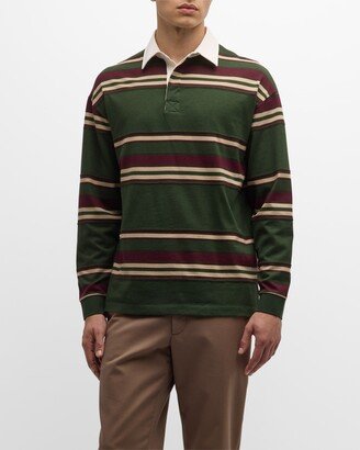 Men's Cotton-Cashmere Jersey Stripe Polo Shirt