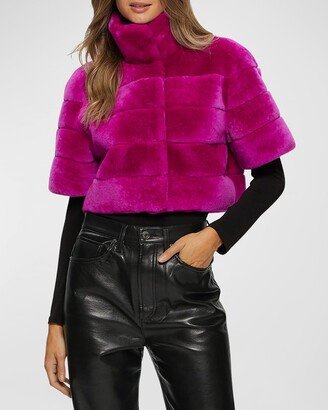 Horizontal Lamb Shearling Short-Sleeve Bolero Jacket