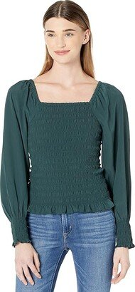 Lucie Bubble-Sleeve Smocked Top (Dark Palm) Women's Blouse