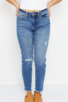 Judy Blue Howdy Embroidery Boyfriend Jean-Side Seam Stitch In Medium Wash