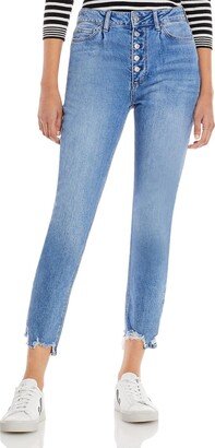 Sarah Womens Distressed Button Fly Slim Jeans