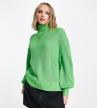 Violet Romance Petite oversized roll neck sweater in lime