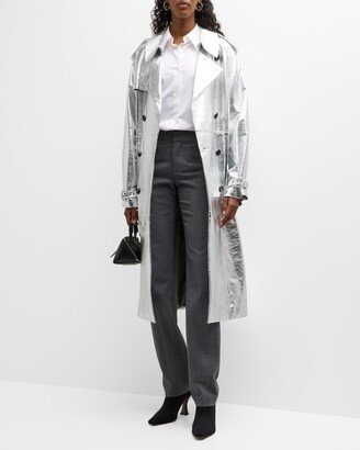 Pierre Belted Metallic Leather Trench Coat