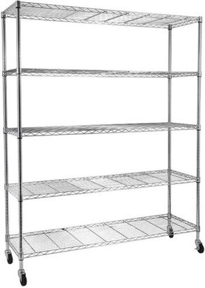 5-Tier Steel Wire Shelving with Wheels - N/A