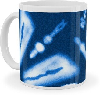 Mugs: Shibori Flowers Ceramic Mug, White, 11Oz, Blue