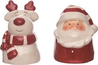 Dolomite 4.4 in. Multicolor Christmas Santa Reindeer Salt and Pepper Shakers Set of 2