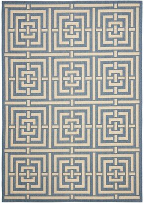 Courtyard Blue and Bone 6'7 x 9'6 Outdoor Area Rug - Blue / Bon