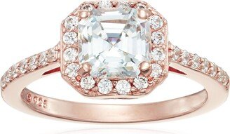 Rose Gold-Plated Sterling Silver Infinite Elements Cubic Zirconia Asscher Center Halo Ring