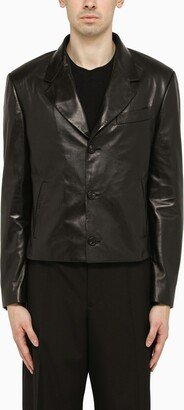 Black single-breasted leather jacket-AA