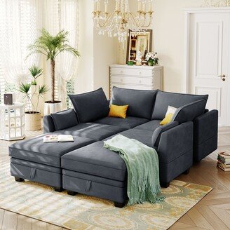 EDWINRAY 115 U-Shape Sectional Sofa Linen Convertible Sofa Bed, Dark Gray