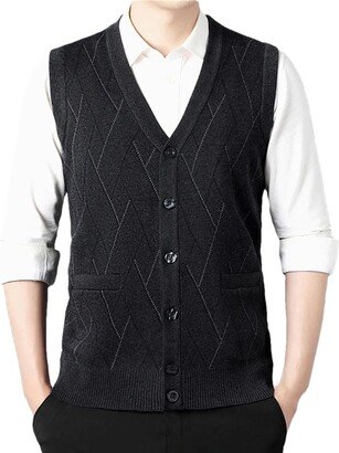 Dninmim Men's Wool Knit Vest Sleeveless Buttons Down Cardigan Autumn Winter Vintage Basic Sweater A L(63-71kg)