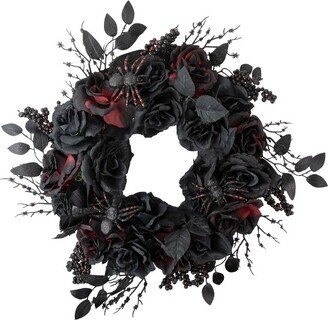 Northlight Burgundy and Black Roses with Spiders Halloween Wreath, 24-Inch, Unlit