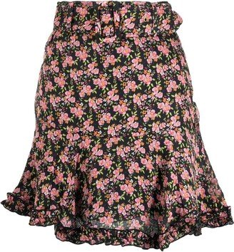 Floral-Print Belted Waist Skirt