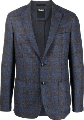 Plaid-Check Single-Breasted Blazer-AD