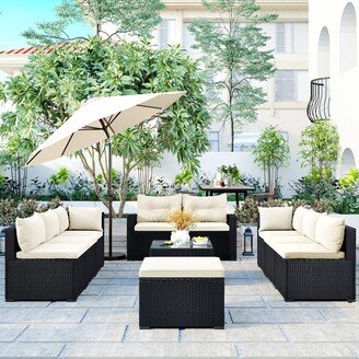 Oaks Aura 9-piece Outdoor Patio Large Wicker Sofa Set, Rattan Sofa set for Garden, Backyard, Porch and Poolside