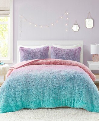 Mi Zone Primrose Ombre Shaggy Faux Fur 3-Piece Comforter Set, Twin/Twin Xl - Purple, Multi