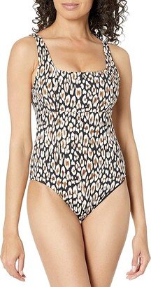 Palm Modern Safari Cat Square Neck One-Piece (Black) Women's Swimsuits One Piece