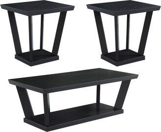 3pc Aminta Wood Coffee Table Set with Shelf Black