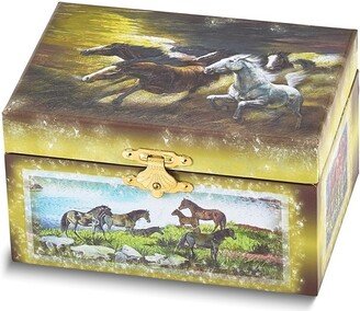 Curata ChildrenS Wild Horse Themed Graphic Wrap with Mirror Twirling Pony Music Box