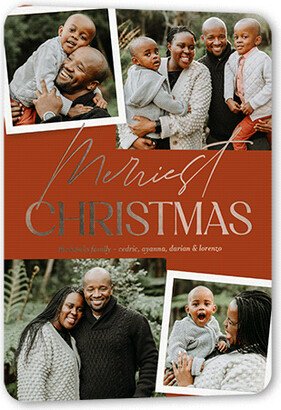 Holiday Cards: Overlapped Photos Holiday Card, Brown, Rose Gold Foil, 5X7, Christmas, Matte, Personalized Foil Cardstock, Rounded