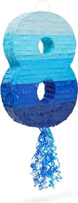 Blue Panda Number 8 Pull String Pinata for Boys 8th Birthday Party, Ombre Blue