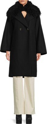 Roberto Women's Faux Fur Trim Virgin Wool Blend Coat