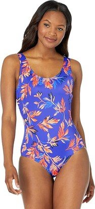 BeanSport Scoop Neck Tanksuit Print (Cobalt Botanical) Women's Swimsuits One Piece