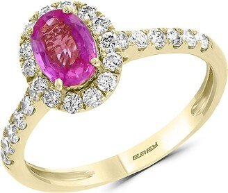 14K Yellow Gold, Pink Sapphire & Diamond Halo Ring