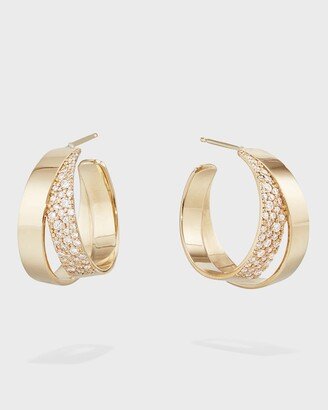 14k Flawless Double Vanity Hoop Earrings w/ Diamonds, 20mm