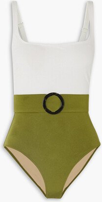 Cassandra belted two-tone swimsuit