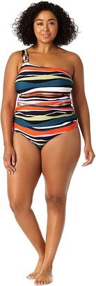 Plus Size Ring Strap Asymmetric One-Piece (Multicolor) Women's Swimsuits One Piece