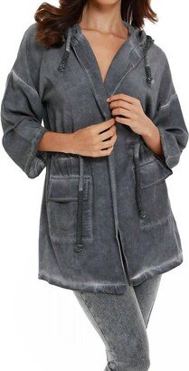 French Kyss Jennifer Hooded Long Trench Coat In Charcoal