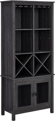 Home Source Jill Zarin Bar Cabinet Bookshelf with Glass Doors in Espresso