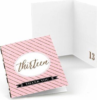 Big Dot of Happiness Chic 13th Birthday - Pink, Black and Gold - Birthday Party Thank You Cards (8 count)