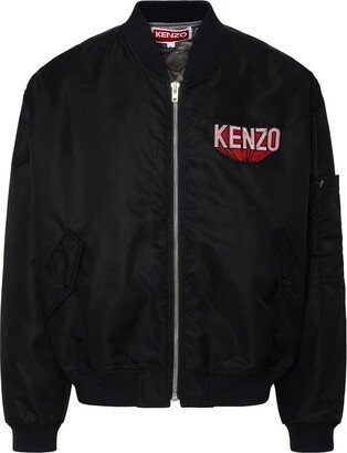 3D Logo Patch Zipped Bomber Jacket