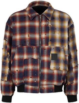 Checked Distressed Bomber Jacket