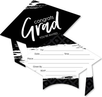 Big Dot of Happiness Black and White Graduation Party Invitations - Shaped Fill-in Invite Cards with Envelopes - Set of 12