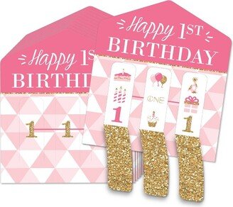 Big Dot of Happiness 1st Birthday Girl - Fun to be One - First Birthday Party Game Pickle Cards - Pull Tabs 3-in-a-Row - Set of 12