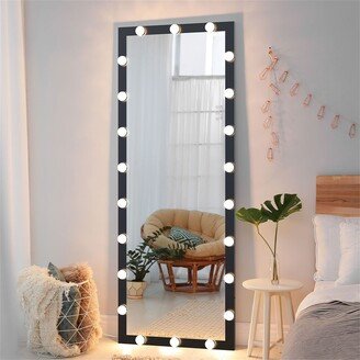 AWZTOO 63'' x 24'' Full Length Mirror with Light LED Full Body Mirror Standing Floor Hollywood Mirror Wall Mount Dressing Mirror Black