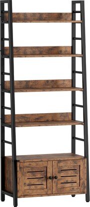 EPOWP Bookshelf with Louvered Doors, 4-Tier Ladder Shelf with Cabinet Industrial Accent Furniture for Bedroom