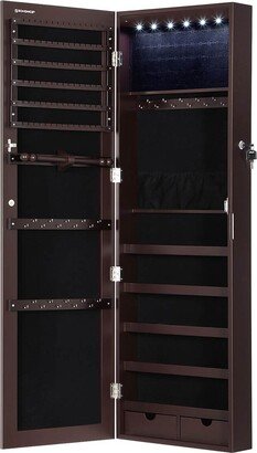 Full Screen Mirrored Jewelry Cabinet Armoire, 6 LEDs Jewelry Organizer Wall Hanging/Door Mounted, Larger Capacity